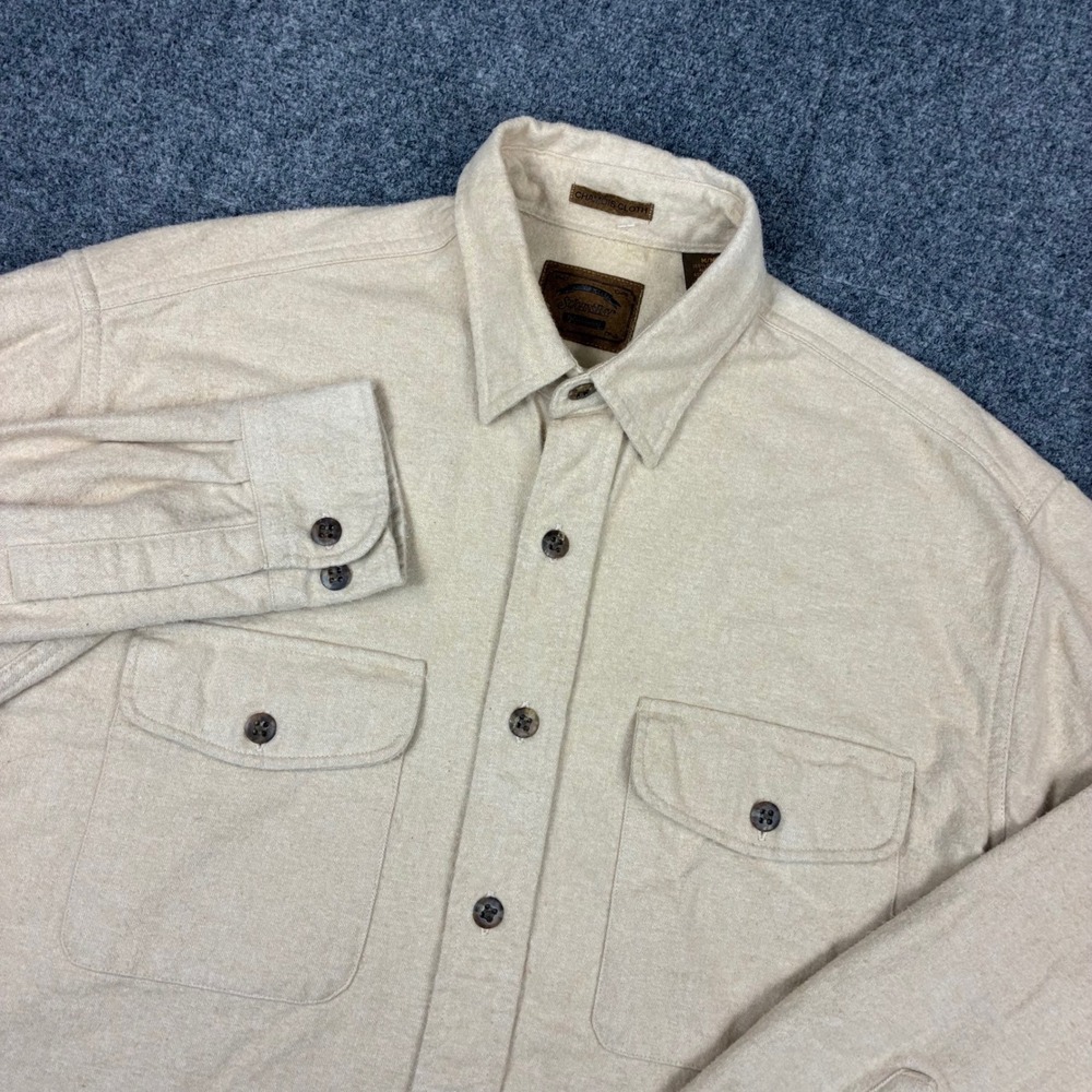 St. Johns Bay Mens Medium Chamois Cloth Heavyweight Cotton Work Shirt Cream Tan